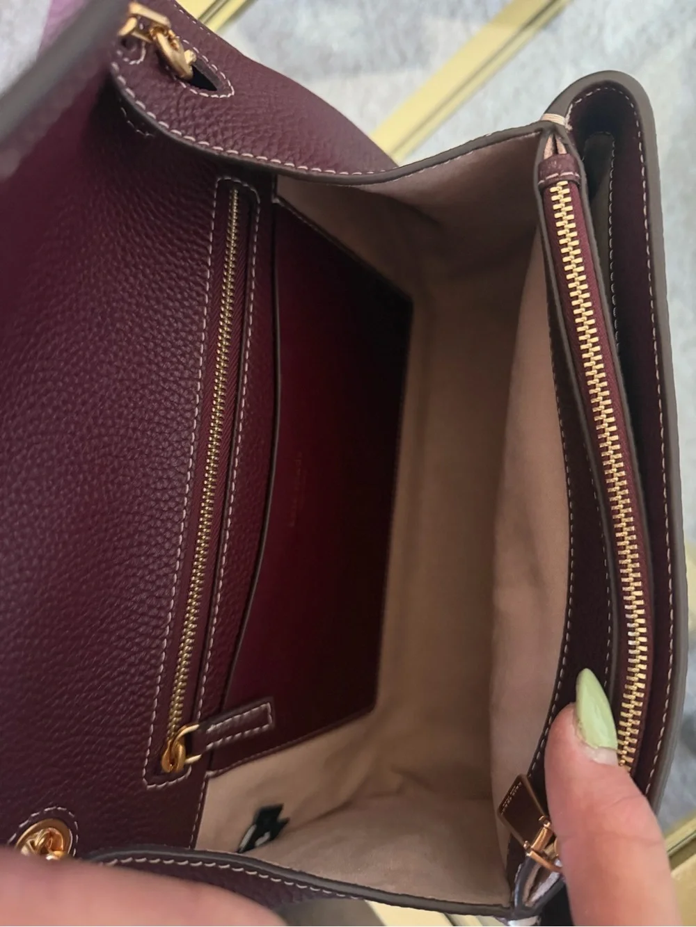 kate spade Plum Pebbled Leather Shoulder Bag with Gold Chain